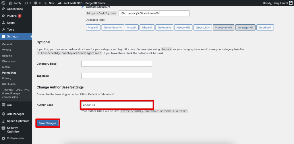 Configuring a Change Author Base plugin